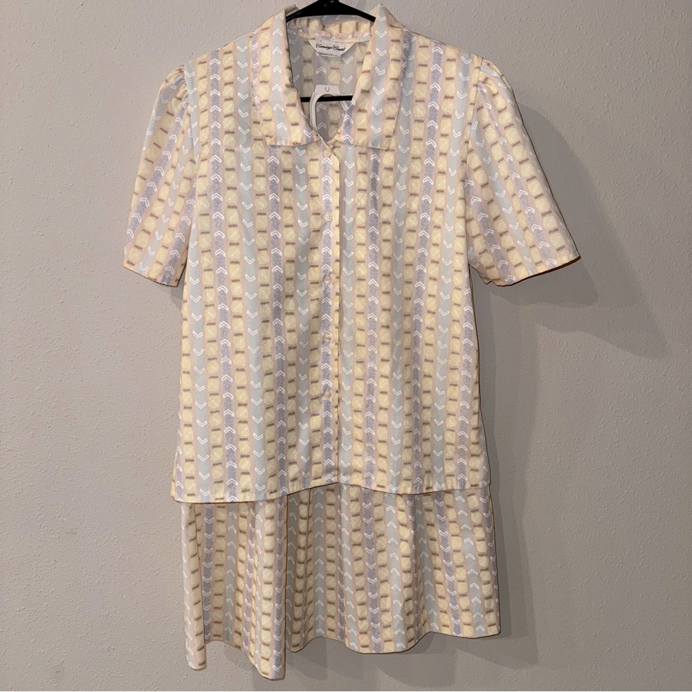 Vintage Carriage Court Blouse Skirt Set Pastel With Pockets!